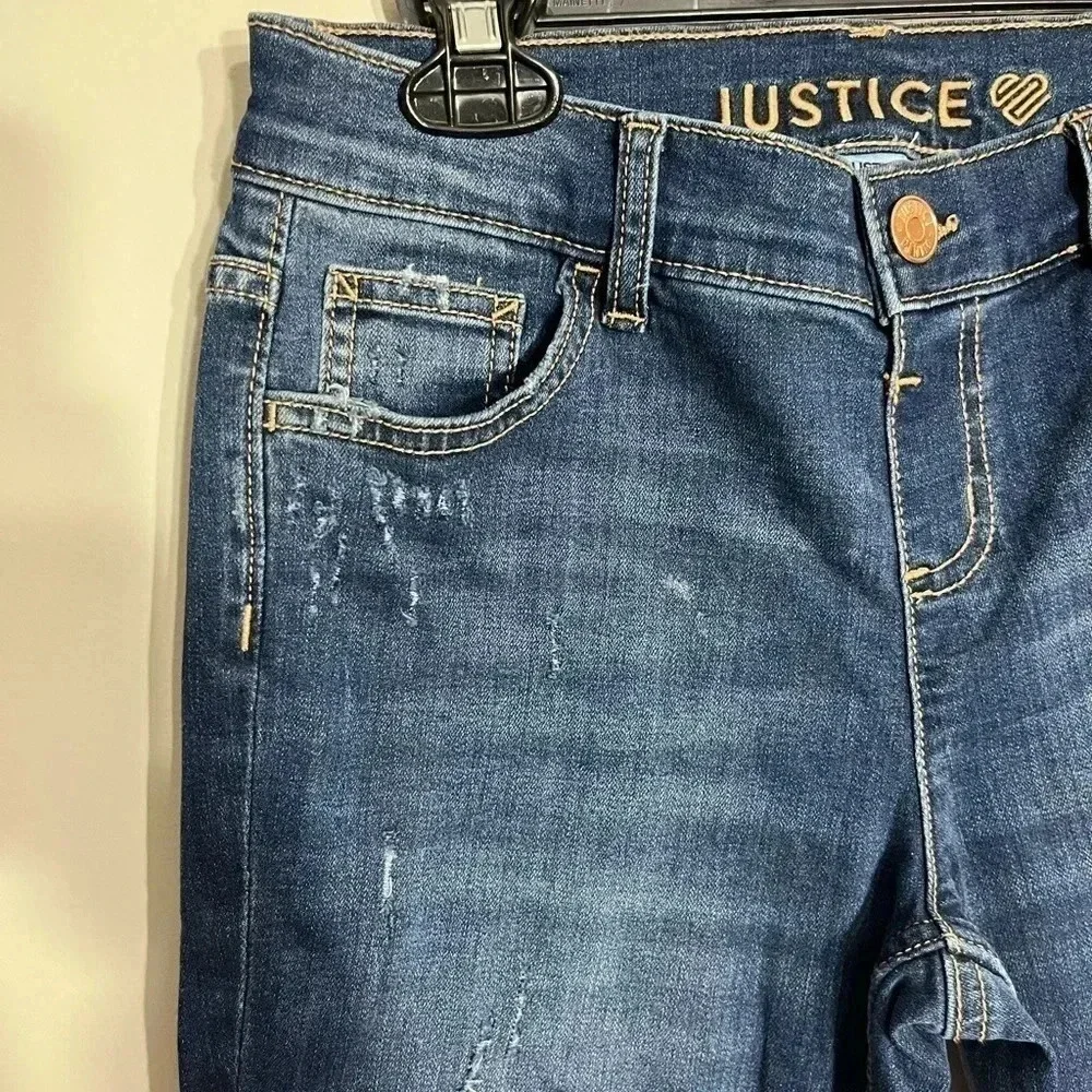 Girls Justice dark distressed‎ skinny jeans size 10 plus